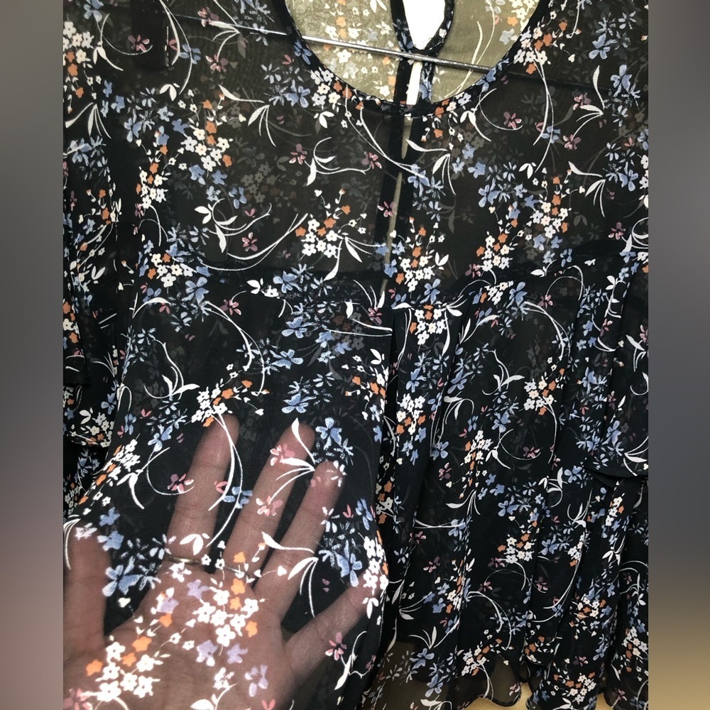 Zara floral bell sleeve flowy see through blouse boho cottagecore size M - Picture 6 of 8
